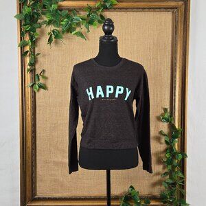 Spiritual Gangster Crew Neck Happy Sweatshirt - Charcoal Gray, Aqua, size M